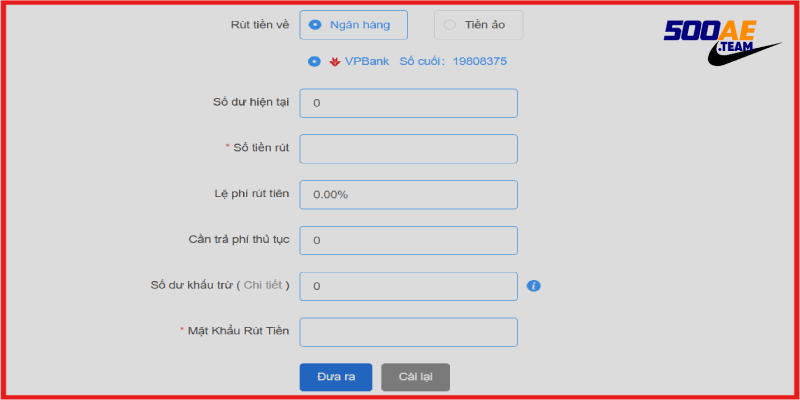 rút tiền 500ae hoàn tất quá trình rút ngân hàng